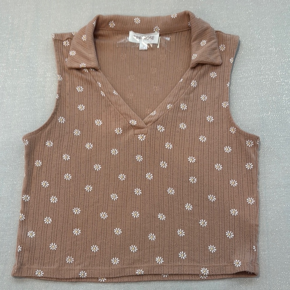 Pink Rose Tan Floral Tank Top